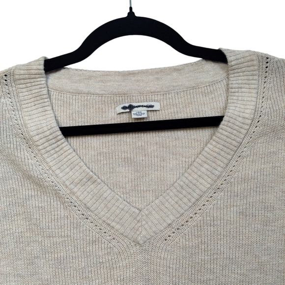 American‎ Eagle Knit Sweater V-Neck Relaxed Fit Ribbed Beige Size Large Cotton - Picture 3 of 12
